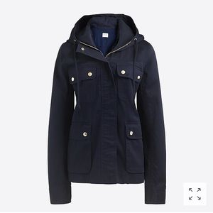 NWOT J CREW RESIN COATED TWILL JACKET WITH HOOD!
